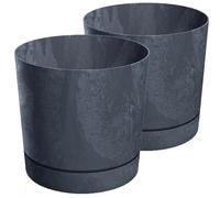 Tymar Vaso da fiori con sottovaso, confezione da 2, vaso decorativo per piante in plastica, forma moderna e rotonda, per interni (ø 35 cm, (2pack) BETO Antracite)