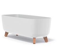 Tymar Vaso di fiori rettangolare con piedistallo, portavaso con gambe, fioriera allungata esterna (Bianco; 40 cm)