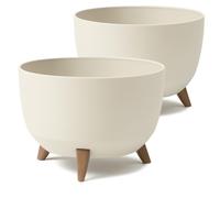 Tymar Vaso per rinvaso grande con piedistalli, vaso per fiori da esterno, vaso grande per fiori, vaschetta per fontana solare, vaso rotondo da terrazzo_Roma ((2pack) Beige; ø 47 cm)