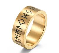 TYMONT Anello Con Lettera Runica Vichinga, Anello in Acciaio Inossidabile Spazzolato Opaco Pagano Vintage Da 8 Mm, Unisex,D'oro,7