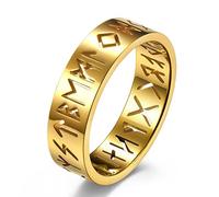 TYMONT Anello Con Ritaglio Di Rune Vichinghe, Anello in Acciaio Inossidabile Con Lettera Di Rune Di Odin Pagane Vintage Da Uomo,D'oro,9