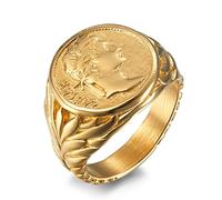 TYMONT Anello Con Sigillo Dell'imperatore Romano Vichingo, Anello Da Uomo in Acciaio Inossidabile Con Moneta Gotica Vintage,D'oro,9