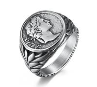 TYMONT Anello Con Sigillo Dell'imperatore Romano Vichingo, Anello Da Uomo in Acciaio Inossidabile Con Moneta Gotica Vintage,Argento,7