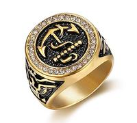 TYMONT Anello Con Sigillo Di Ancoraggio Vichingo, Anello in Acciaio Inossidabile Con Sigillo Di Ancoraggio Gotico Vintage Da Uomo,D'oro,8