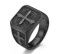 TYMONT Anello Da Uomo Con Croce, Anello Di Preghiera Di Preghiera Religiosa Di Gesù in Acciaio Inossidabile Gotico Cristiano,Nero,10