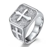 TYMONT Anello Da Uomo Con Croce, Anello Di Preghiera Di Preghiera Religiosa Di Gesù in Acciaio Inossidabile Gotico Cristiano,Argento,10