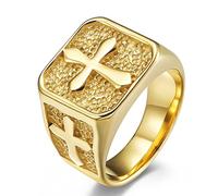 TYMONT Anello Da Uomo Con Croce, Anello Di Preghiera Di Preghiera Religiosa Di Gesù in Acciaio Inossidabile Gotico Cristiano,D'oro,9
