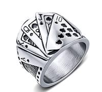 TYMONT Anello Di Carte Da Gioco Gotico, Anello Da Uomo in Acciaio Inossidabile Magico Con Carte Da Gioco A Filo Dritto Vintage,Argento,10