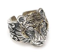 TYMONT Anello Tigre Prepotente Da Uomo in Argento Sterling S925, Anello Tigre Regolabile Con Apertura Retrò Gotica,Argento,10
