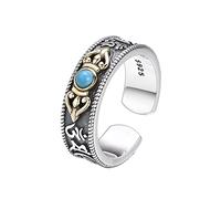 TYMONT Anello Vajra Da Uomo in Argento 925, Anello Vintage A Sei Personaggi,Argento,Adjustable
