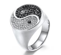 TYMONT Anello Yin Yang Taoista, Anello Con Sigillo Di Diamanti Tai Chi Bagua Vintage Da Uomo in Acciaio Inossidabile,Argento,8