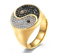 TYMONT Anello Yin Yang Taoista, Anello Con Sigillo Di Diamanti Tai Chi Bagua Vintage Da Uomo in Acciaio Inossidabile,D'oro,8