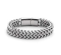 TYMONT Bracciale A Catena Cubano Gotico A Doppio Strato, Accessori Per Braccialetti Con Fibbia Magnetica Per Personalità Da Uomo, Regali Di Gioielli Hip-Hop Punk,Argento,20cm