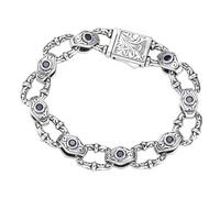 TYMONT Bracciale Con Pietre Preziose Vintage in Argento Sterling S925, Bracciale Hip Hop Personalizzato Da Uomo S925 Argento Sterling Con Pietre Preziose,Argento,19cm