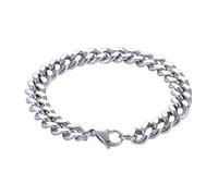 TYMONT Bracciale Da Coppia A Catena Cubana in Acciaio Inossidabile, Bracciale Piatto Spesso A Catena Rossa Dello Stesso Stile, Accessori Moto Punk,Silver men's,20.5CM