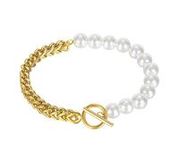 TYMONT Bracciale Da Donna Con Cucitura A Catena Di Perle, Braccialetto Di Perle Con Cuciture A Maglia Gotica, Regalo Di Compleanno Per L'anniversario Della Promessa,D'oro,7.48 inches