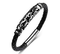 TYMONT Bracciale Da Polso Con Polsino Rotondo Intrecciato in Pelle Semplice, Cinturino Con Fibbia Magnetica in Acciaio Inossidabile Con Cinturino Intrecciato in Pelle Da Uomo,Nero,20.5cm