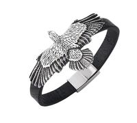 TYMONT Bracciale Da Uomo Con Aquila, Bracciale in Pelle Con Aquila Vichinga, Bracciale Con Polsino Americano, Gioielli Con Ali D'aquila Moto Punk,Nero,22cm