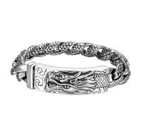 TYMONT Bracciale Da Uomo Con Drago Vintage in Argento Sterling S925, Bracciale Con Scala Di Drago A Catena Cubana Di Moda Gotica,Argento,19.5cm
