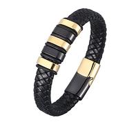 TYMONT Bracciale in Cordoncino Di Cuoio, Bracciale Intrecciato in Pelle Da Uomo in Acciaio Inossidabile, Gioielli Con Fibbia Magnetica in Pelle Metallica Fatta A Mano 7.28-8.07",D'oro,20.5cm