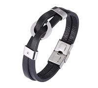 TYMONT Bracciale in Pelle A Doppia Fila, Cinturino in Pelle Personalizzato Da Uomo, Cinturino in Zircone Con Set Di Accessori in Acciaio Inossidabile in Pelle,Nero,6.49inches