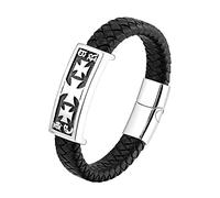 TYMONT Bracciale in Pelle Con Croce Europea E Americana, Amuleto Religioso Con Croce Templare in Acciaio Inossidabile Da Uomo,Nero,22cm