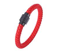TYMONT Bracciale in Pelle Intrecciata Da 8 Mm, Bracciale Magnetico in Acciaio Inossidabile Intrecciato in Pelle Vintage Rosso/Nero, Accessorio Punk,Rosso,17.5cm