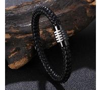 TYMONT Bracciale in Pelle Intrecciata Da 8 Mm, Bracciale Magnetico in Acciaio Inossidabile Intrecciato in Pelle Vintage Rosso/Nero, Accessorio Punk,Nero,17.5cm