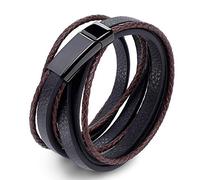 TYMONT Bracciale in Pelle Intrecciata in Pelle Semplice, Il Bracciale in Pelle Punk Hip-Hop Più Venduto Da Uomo,Nero,18.5CM