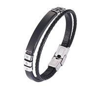 TYMONT Bracciale Intrecciato in Pelle Multistrato Gotico, Bracciale Con Fibbia Di Sicurezza in Pelle Di Zircone Intarsiato Da Uomo, Regalo Di Gioielli Hip-Hop Punk,Nero,6.88 inches