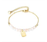 TYMONT Braccialetto Di Perle D'acqua Dolce Con Ciondolo Quadrato Versatile Alla Moda Da Donna, Regalo Di Compleanno Per Anniversario Di Fidanzamento,D'oro
