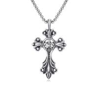 TYMONT Ciondolo A Croce Europea E Americana in Peltro Puro, Collana Da Uomo Punk Hip Hop in Peltro Puro,Argento,Single Pendant