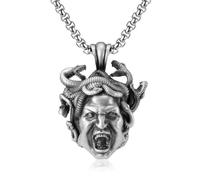 TYMONT Ciondolo A Forma Di Testa Di Serpente Della Mitologia Greca in Peltro Puro, Collana Da Uomo Hip Hop Punk in Peltro Puro Con Ciondolo A Forma Di Medusa,Argento,Single Pendant