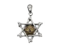 TYMONT Ciondolo Esagramma Dell'occhio Del Diavolo in Argento Sterling S925 Da Uomo, Collana Con Ciondolo in Argento Sterling Strutturata in Osso, Alla Moda E Versatile,Argento,Pendant + Chain 50cm