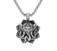 TYMONT Puro Peltro Vintage Lotus Elephant God Pendant, Hip Hop Punk Pure Pewter Elephant God Collana Per Uomini E Donne,Argento,Pendant + Chain 70cm