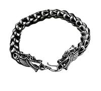 TYMONT S925 Bracciale A Scaglie Di Drago Con Doppia Testa Di Drago in Argento Tailandese, Bracciale Di Buon Auspicio Con Scaglie Di Drago Orientale Da Uomo,Silver 7mm,19cm