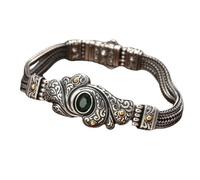 TYMONT S925 Bracciale Classico in Argento Sterling Con Gemme A Coda Di Volpe, Bracciale Personalizzato Da Uomo in Argento Sterling Di Stile Antico,Argento,20cm