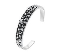 TYMONT S925 Bracciale in Argento Sterling Con Teschio Retrò in Rattan, Bracciale in Argento Sterling Regolabile Con Apertura Hip Hop Personalizzato Da Uomo E Da Donna,Argento,18cm~22cm