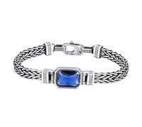 TYMONT S925 Bracciale Moda Zaffiro in Argento Sterling, Bracciale A Catena Intrecciata con Pietra Incastonata da Uomo,Argento,18cm