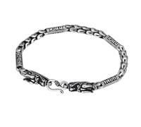TYMONT S925 Bracciale Personalizzato in Argento Sterling A Squame di Drago con Doppia Testa di Drago, Bracciale A Squame di Drago in Argento Sterling da Uomo con Dominazione retrò,Argento,22cm