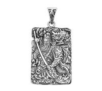 TYMONT S925 Sterling Silver Martial God of Wealth Guan Gong Pendant, Vintage Fashion Versatile Sterling Silver Pendant Collana,Argento,Pendant + Chain 60cm