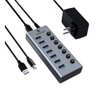 Tymyp Hub USB 3.0 con alimentatore di rete, hub USB, 7 porte, con interruttore on/off individuale e cavo da 1 m per Surface, laptop, PC, HHD, SSD