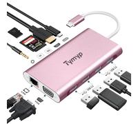 Tymyp Hub USB C 11 in 1, docking station, 4 K, HDMI, VGA, Gigabit Ethernet, 100 W PD, 2 USB 2.0, 2 x USB 3.0, lettore di schede SD/TF, audio/Mic, supporta Apple/Surface/Dell/Lenovo/Samsung