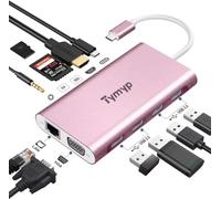Tymyp Hub USB C, adattatore 11 in 1 USB C per MacBook Pro/Air, Surface Pro e altri dispositivi di tipo C, distributore USB con 4 K Hdmi, 4 USB A, VGA, Ethernet, audio da 3,5 mm