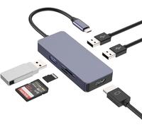 Tymyp Hub USB C, adattatore multiporta, distributore USB 6 in 1, compatibile con Air/Pro/iPad/Surface/altri dispositivi di tipo C, 4K HDMI, USB 3.0, 2 USB 2.0, SD/TF 2.0