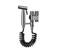 TYMYW Doccino Bidet per Wc Uno Dentro Due Fuori Kit per Bidet Tubo da Doccia da 2.5M E Staffa Rotabile, Grigio Spazzolato