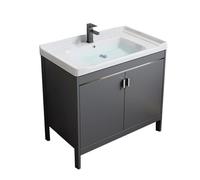 TYMYW Grigio Mobile Bagno da Terra con Lavabo in Ceramica e Rubinetto Mobile Bagno con Piedini con Cerniere Ammortizzate