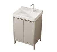 TYMYW Mobile Bagno A Terra con Lavabo con Asse di Lavaggio e Rubinetto Armadio da Bagno con Piedini e Porta A Chiusura Lenta,Cachi,60 Cm
