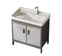 TYMYW Mobile Bagno A Terra con Lavabo con Asse di Lavaggio e Rubinetto Armadio da Bagno con Piedini con Cerniere Ammortizzate,Grigio,70 Cm