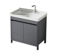 TYMYW Mobile Bagno A Terra con Lavabo e Rubinetto con Asse di Lavaggio Mobile Bagno con Lavabo in Ceramica con Piedini,Grigio,70 Cm